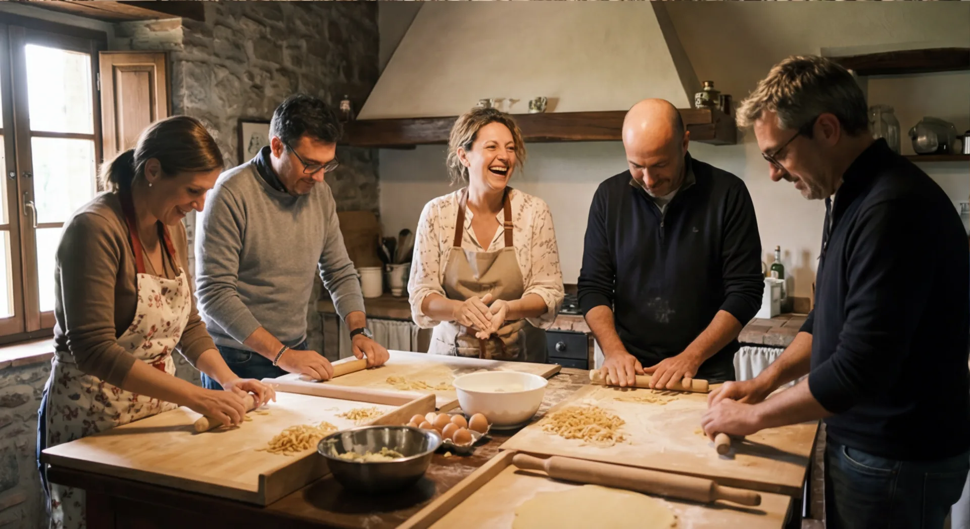 Laboratorio di pasta fresca nella cucina rustica